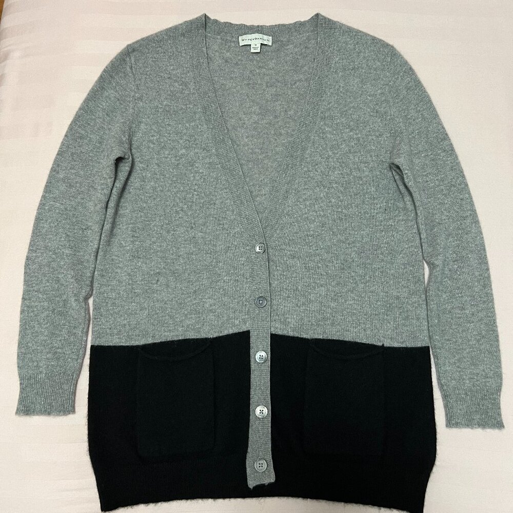 White + Warren Bi-Color Cashmere Cardigan